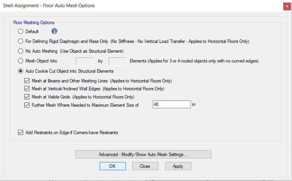 Select → Auto Cookie Cut Object into Structural Elements → OK